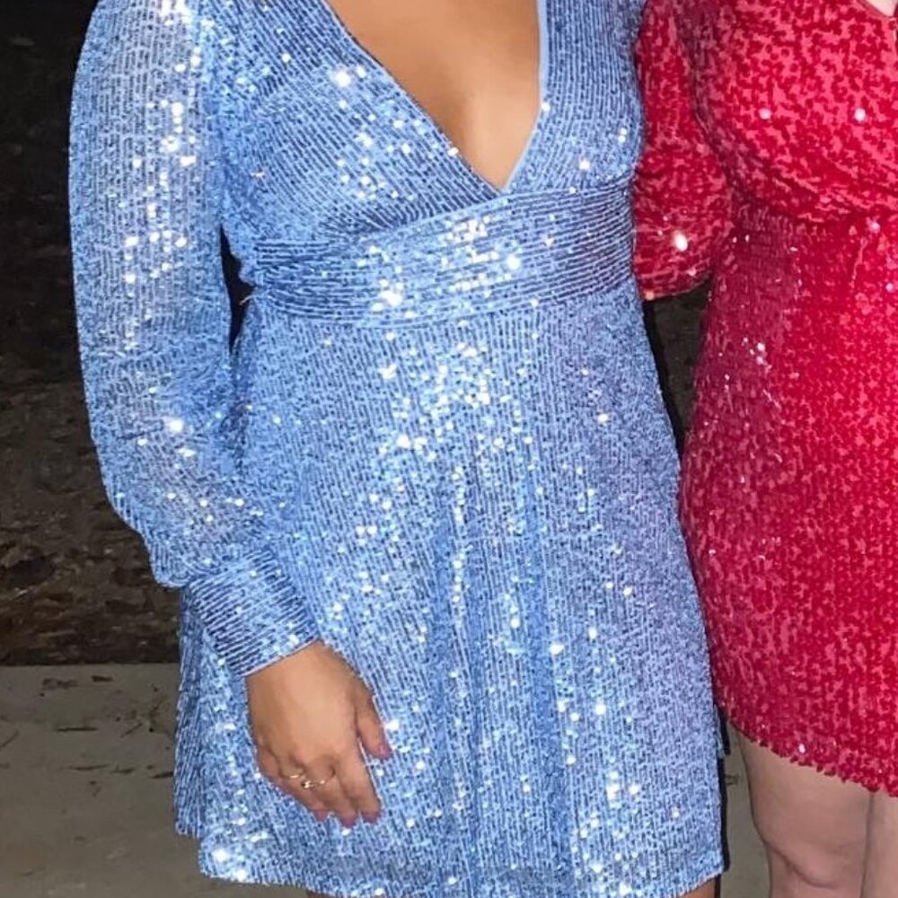 Honey and Rosie Long Sleeve Blue Sequin Dress, Size S!!